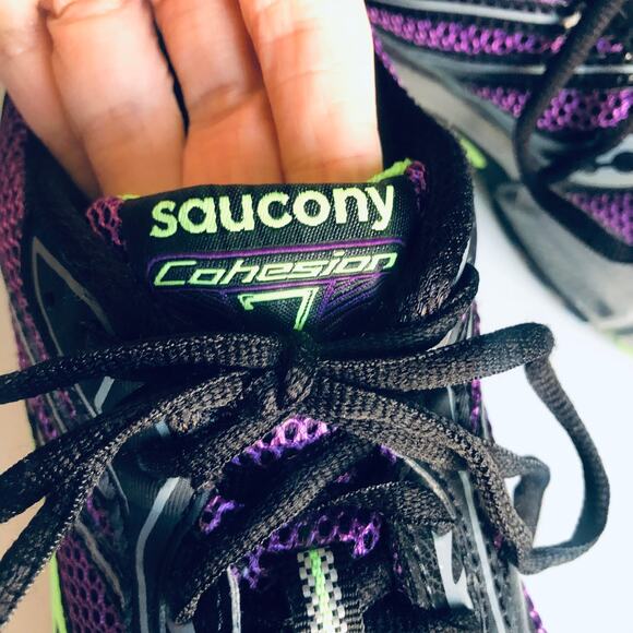 Saucony 'Cohesion 7' Women's SZ 11 Purple Sneaker Lime Green - Picture 4 of 10